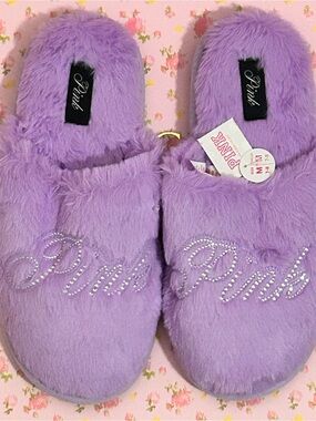 Victoria Secret Pink Lilac Bling Slippers size M 7-8 NWT